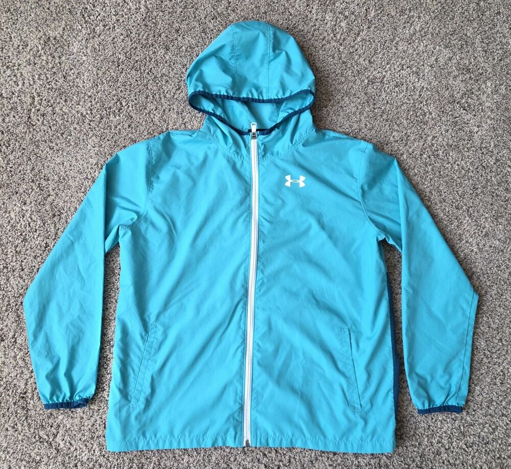 Under Armour Girls YXL Sackpack Full-Zip Packable Windbreaker Jacket Teal